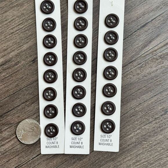 NEW Vintage Slimline 1/2" Black 4 Hole Flat Round Sewing Buttons On Card 23 Pack - Picture 3 of 4